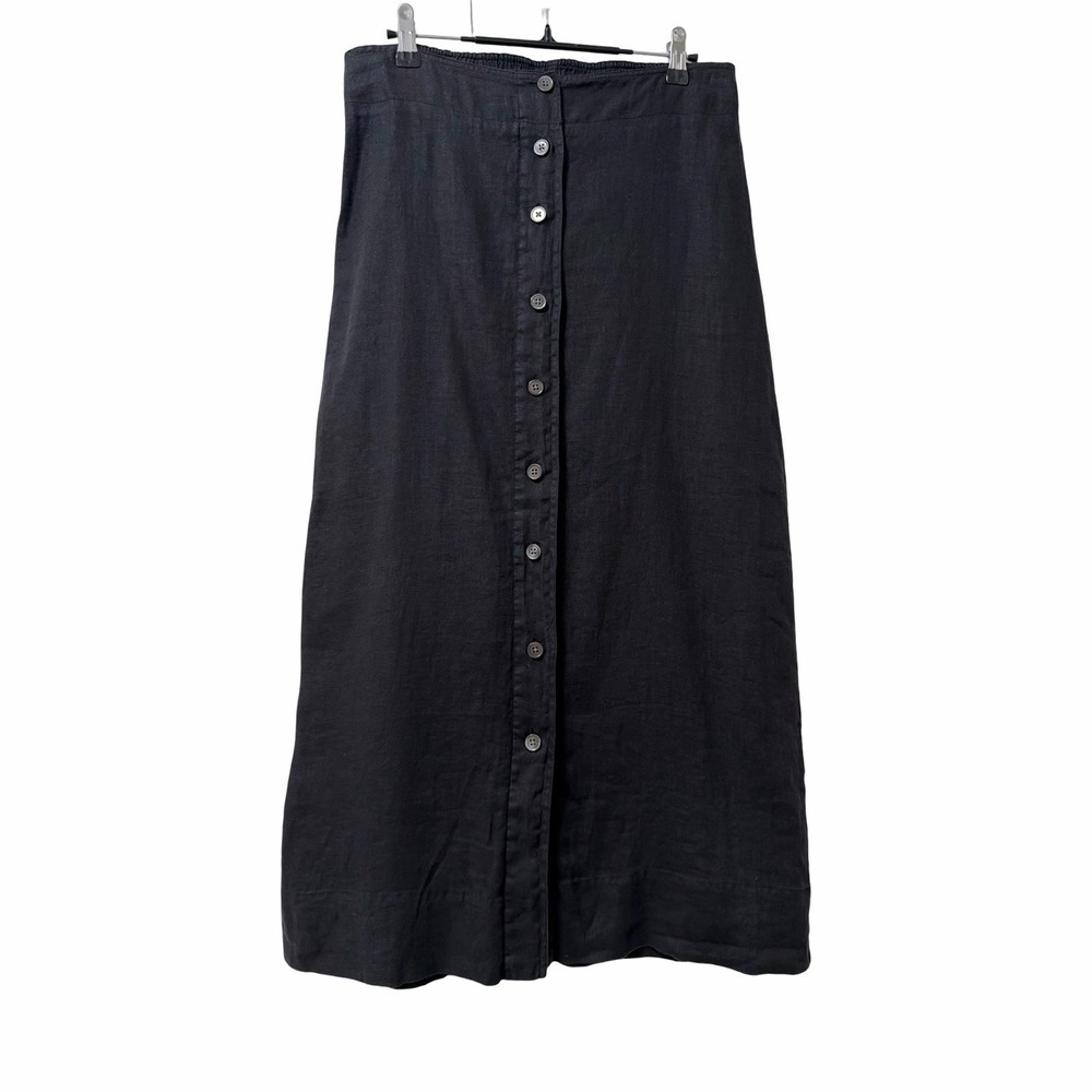 Alex Mill Zoe Linen Button Front A Line Midi Skirt Size M Black Minimal Capsule